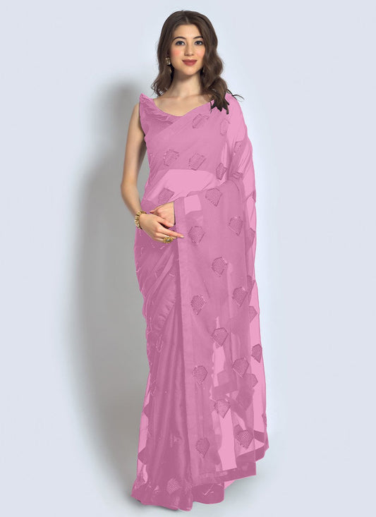 Classic Georgette Lavender Sequins Saree