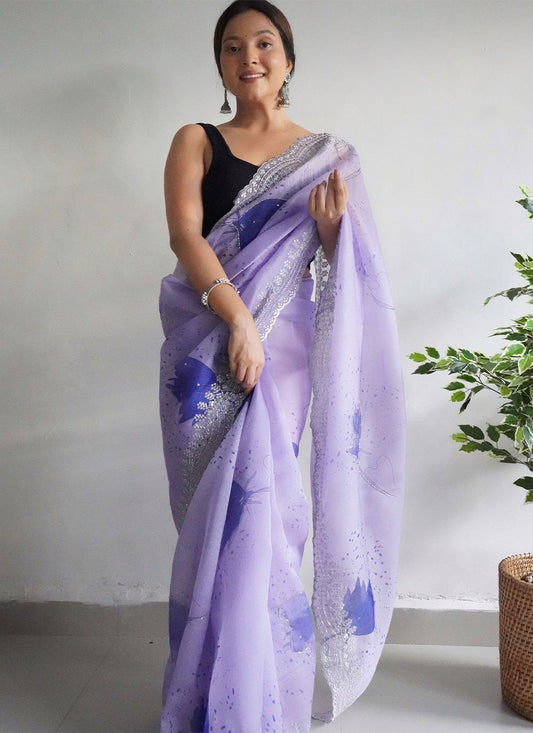 Contemporary Organza Lavender Cut Work Saree