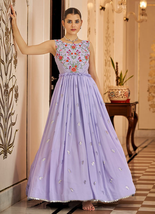 Gown Georgette Lavender Embroidered Gown