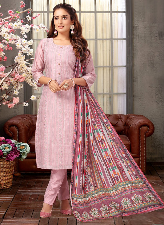 Straight Salwar Suit Silk Lavender Embroidered Salwar Kameez