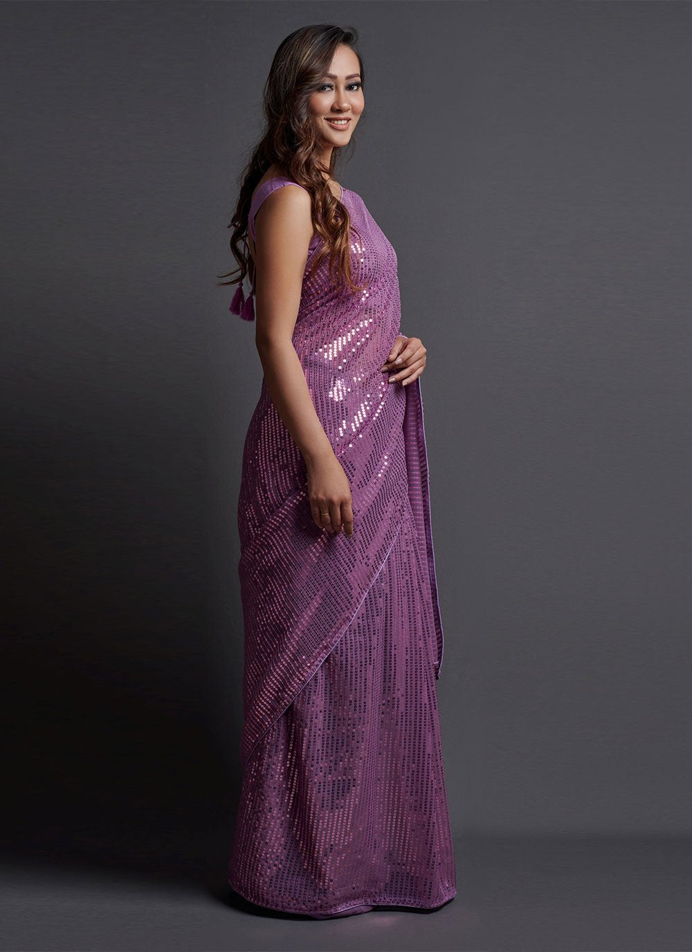 Trendy Saree Georgette Silk Lavender Embroidered Saree