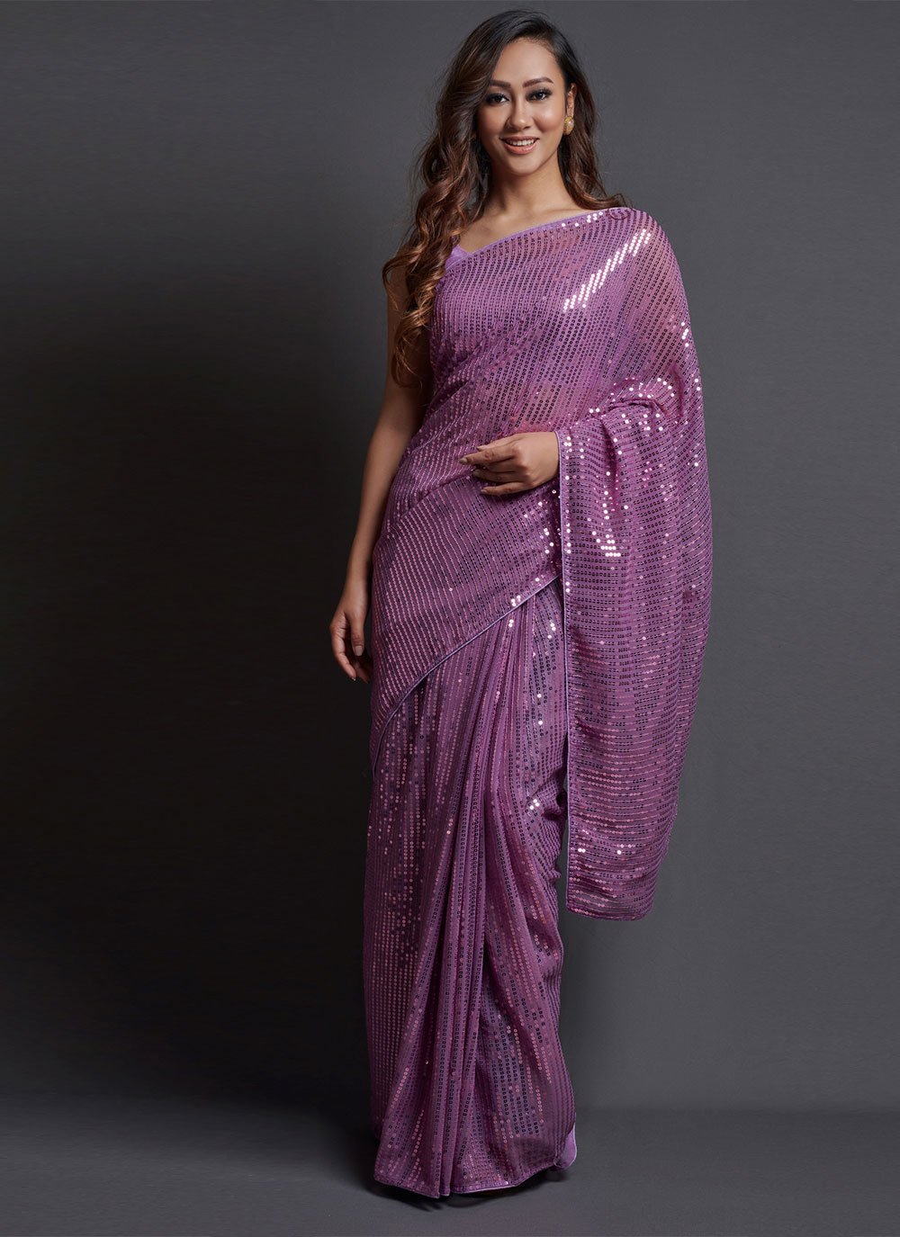 Trendy Saree Georgette Silk Lavender Embroidered Saree