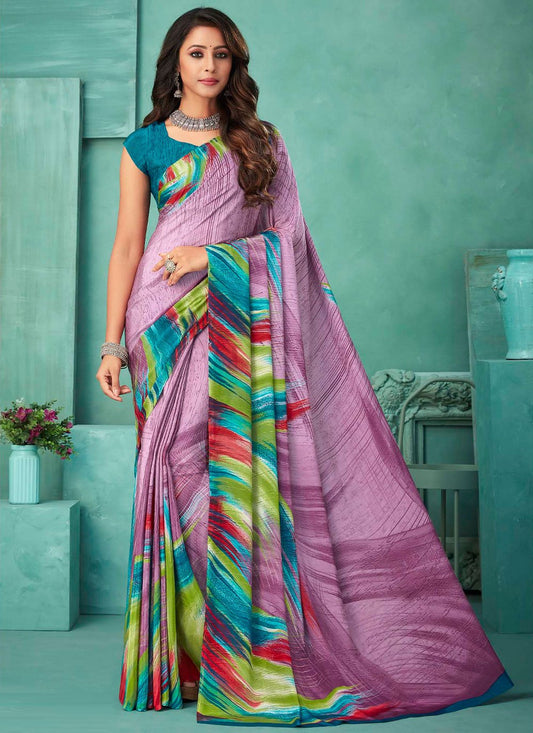 Contemporary Crepe Silk Lavender Print Saree