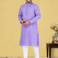 Kurta Pyjama Cotton Linen Lavender Fancy Work Mens