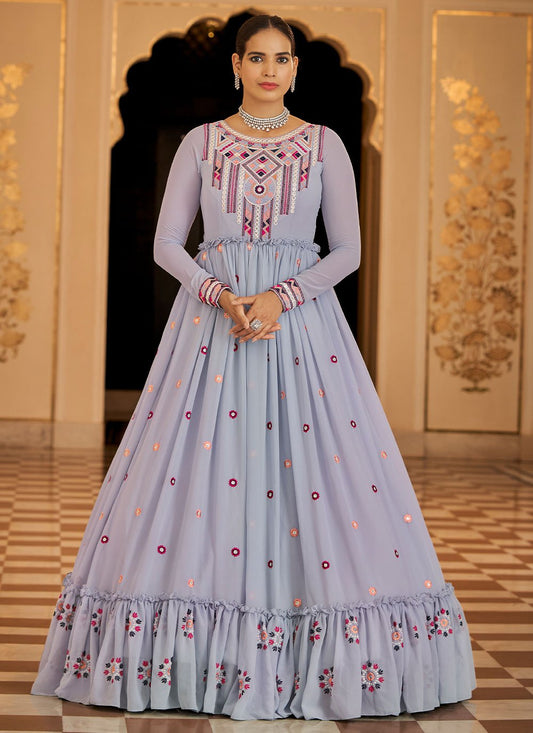 Designer Gown Georgette Lavender Embroidered Gown