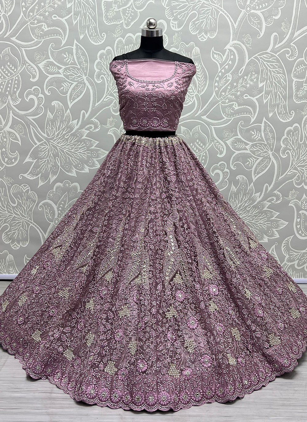 Lehenga Choli Net Lavender Diamond Lehenga Choli