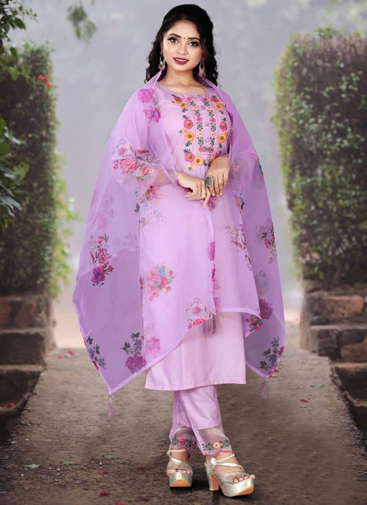 Pant Style Suit Rayon Lavender Embroidered Salwar Kameez