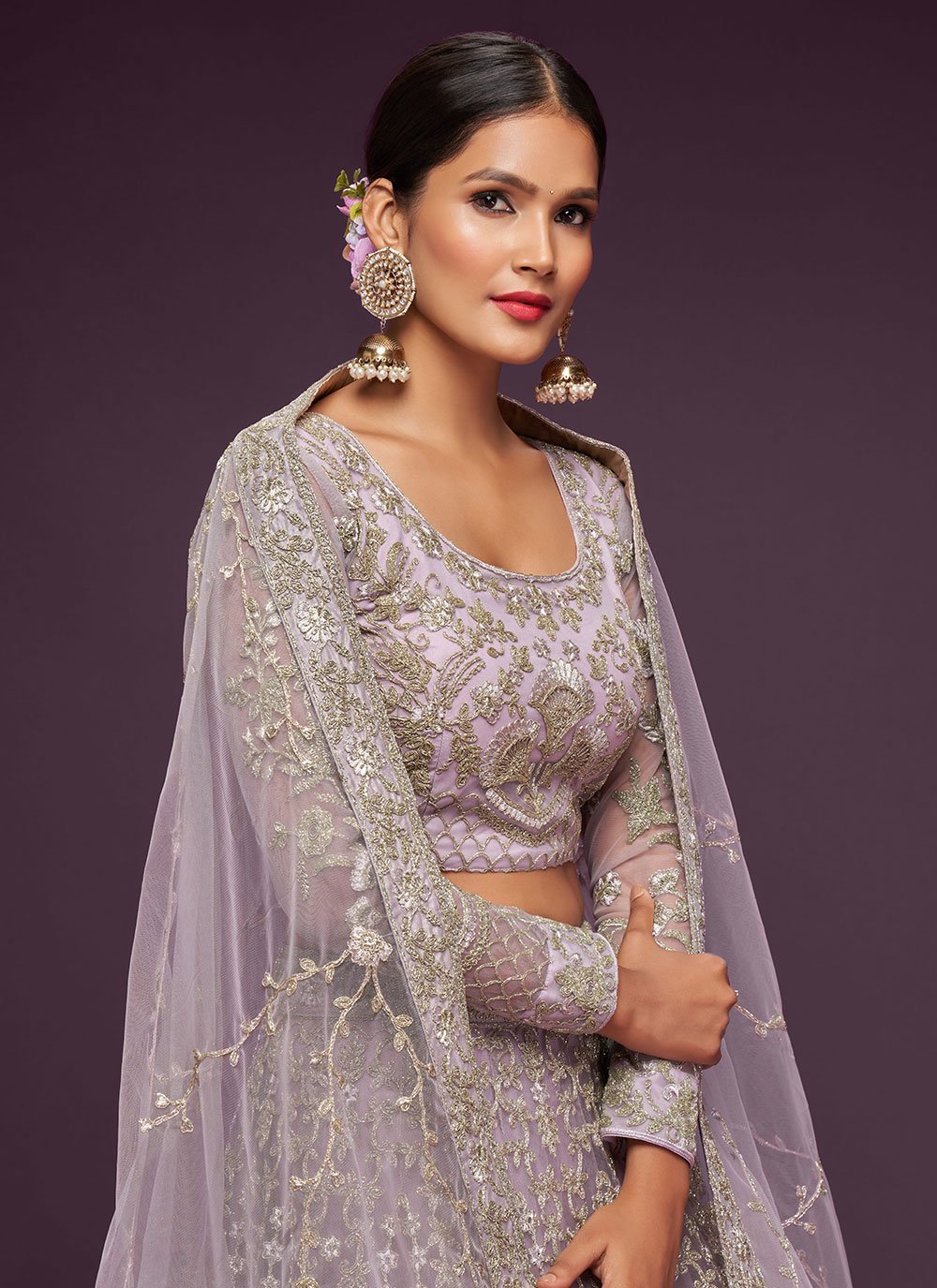 A Line Lehenga Net Lavender Dori Work Lehenga Choli