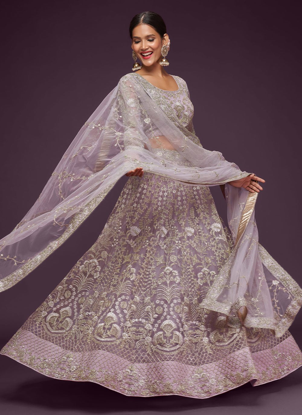 A Line Lehenga Net Lavender Dori Work Lehenga Choli