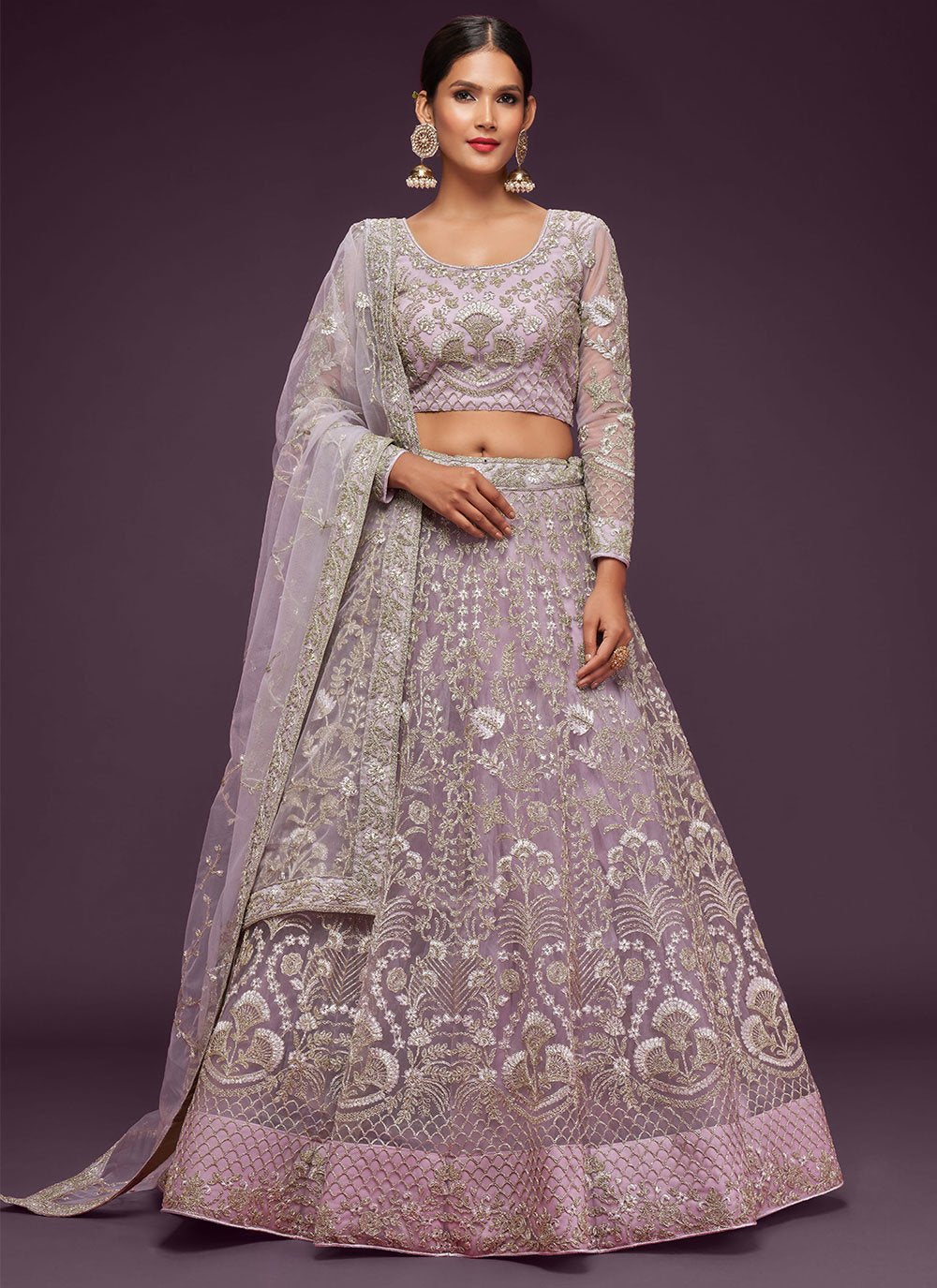 A Line Lehenga Net Lavender Dori Work Lehenga Choli