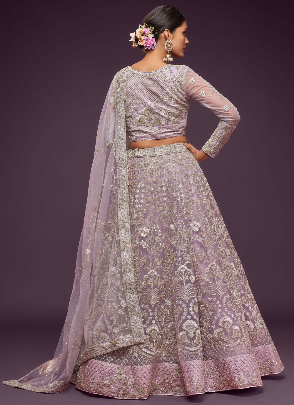 A Line Lehenga Net Lavender Dori Work Lehenga Choli