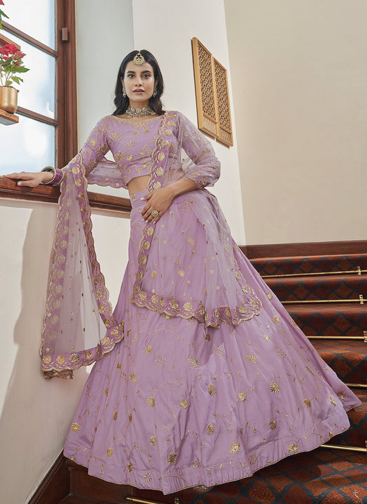 A Line Lehenga Art Silk Lavender Embroidered Lehenga Choli