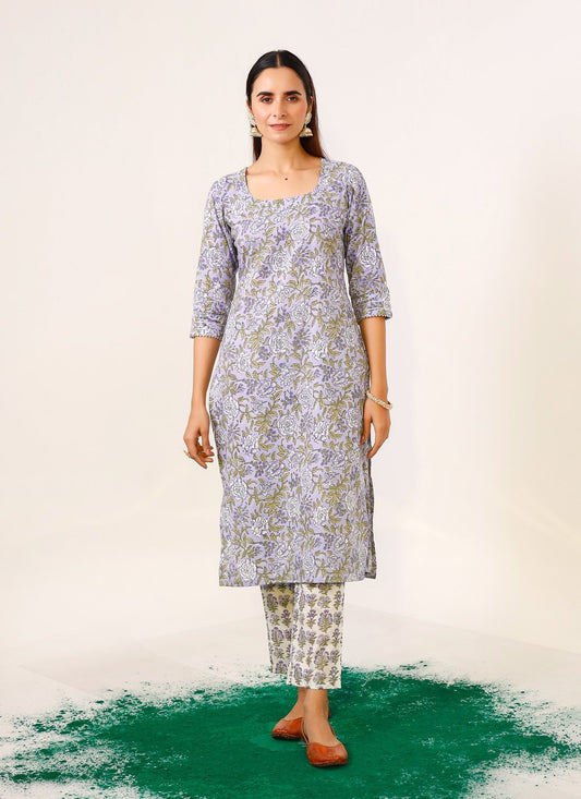 Pant Style Suit Cotton Lavender Print Salwar Kameez