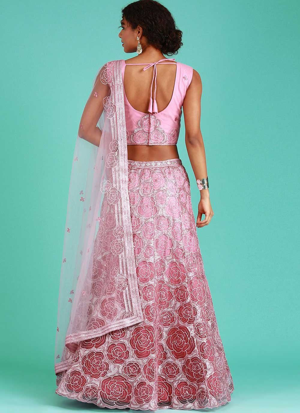 Lehenga Choli Net Lavender Embroidered Lehenga Choli