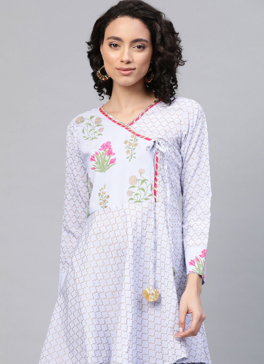 Designer Kurti Faux Crepe Lavender Print Kurtis