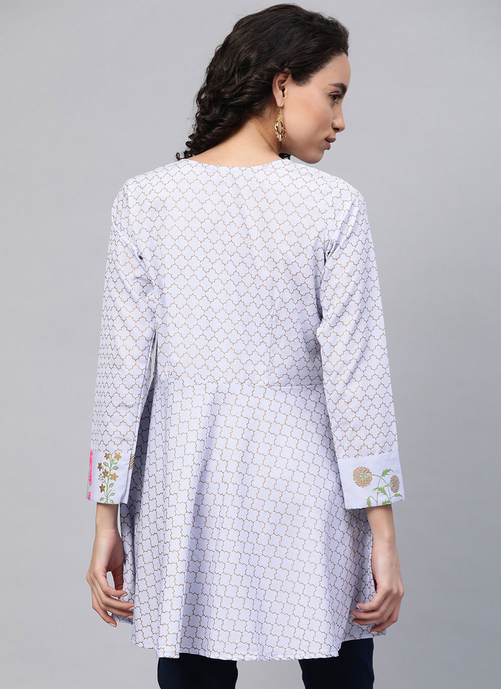 Designer Kurti Faux Crepe Lavender Print Kurtis