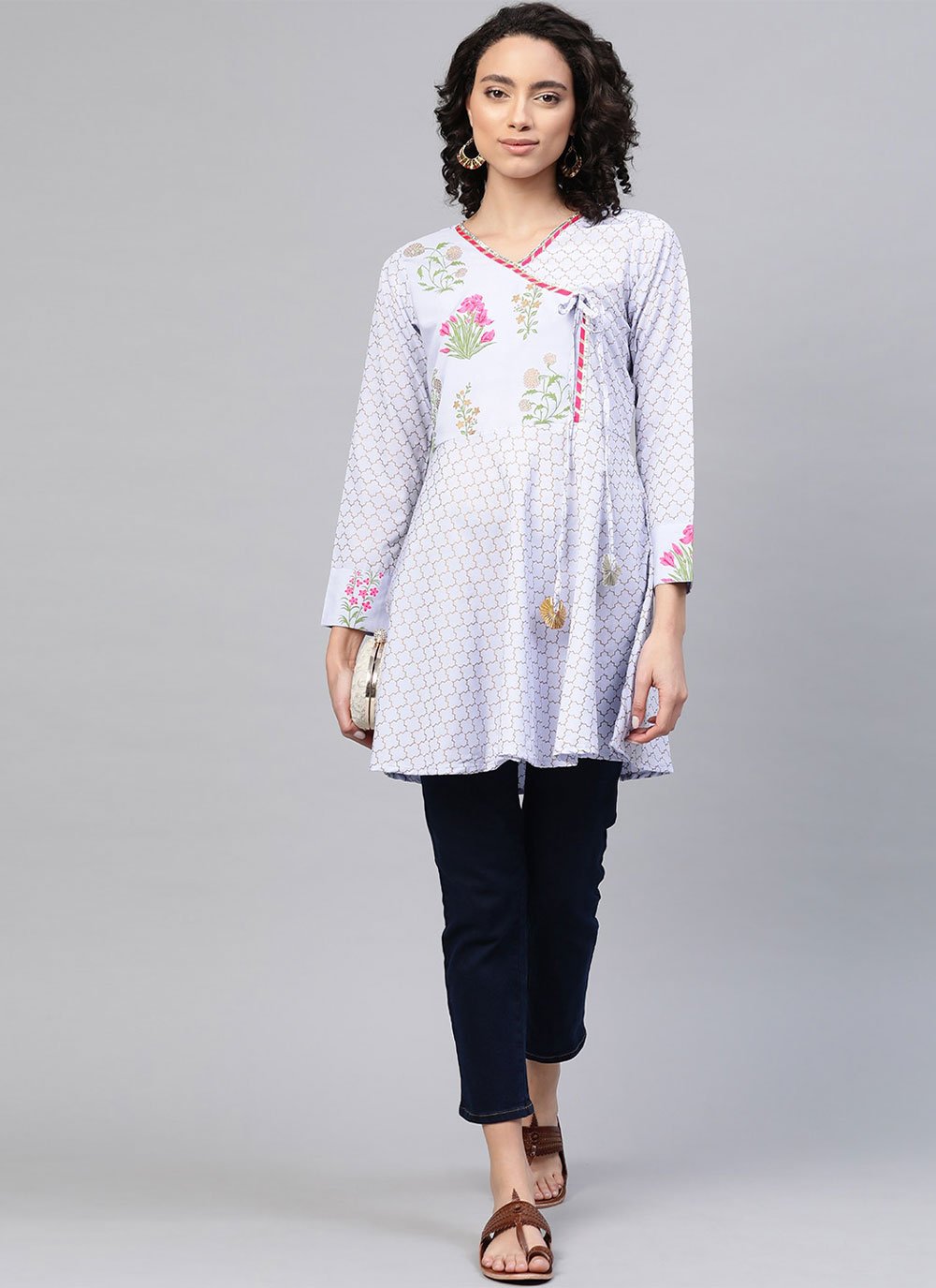 Designer Kurti Faux Crepe Lavender Print Kurtis