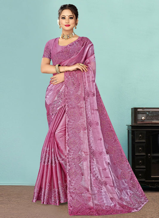 Contemporary Fancy Fabric Lavender Embroidered Saree