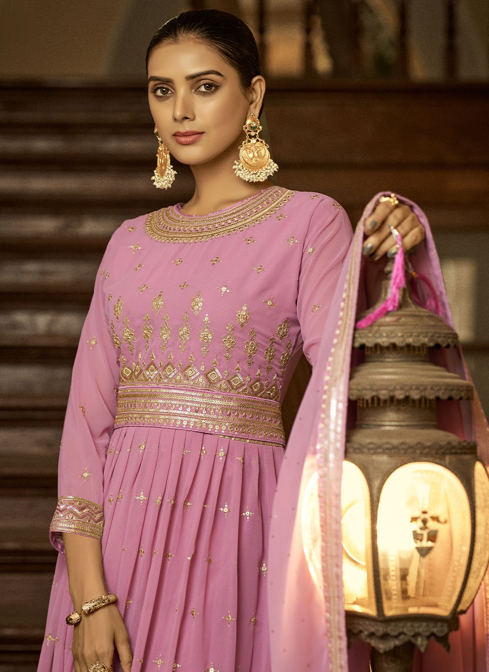 Trendy Suit Faux Georgette Lavender Embroidered Salwar Kameez