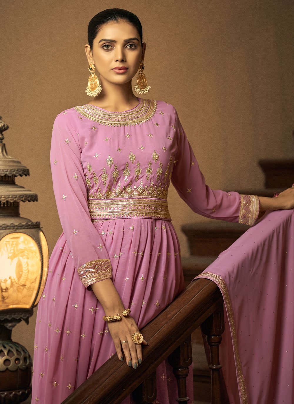 Trendy Suit Faux Georgette Lavender Embroidered Salwar Kameez