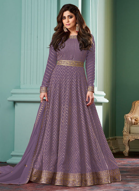 Trendy Suit Georgette Lavender Embroidered Salwar Kameez
