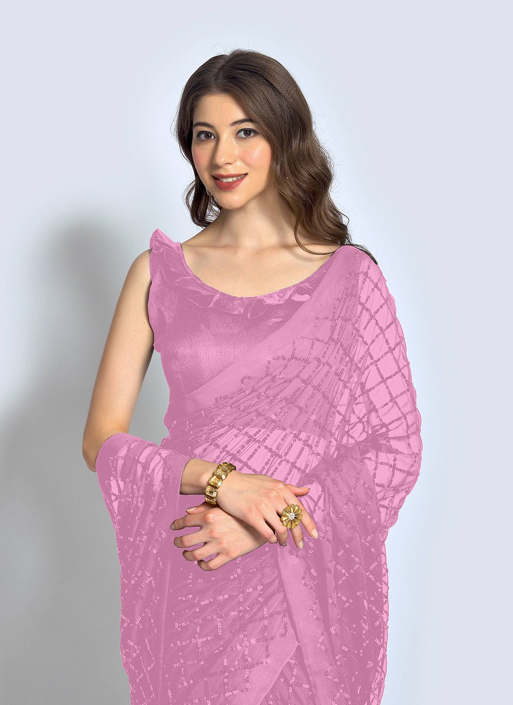 Contemporary Georgette Lavender Sequins Saree