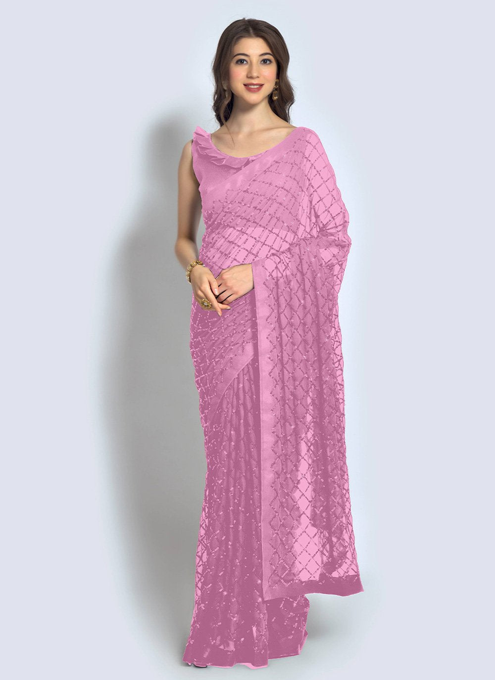 Contemporary Georgette Lavender Sequins Saree