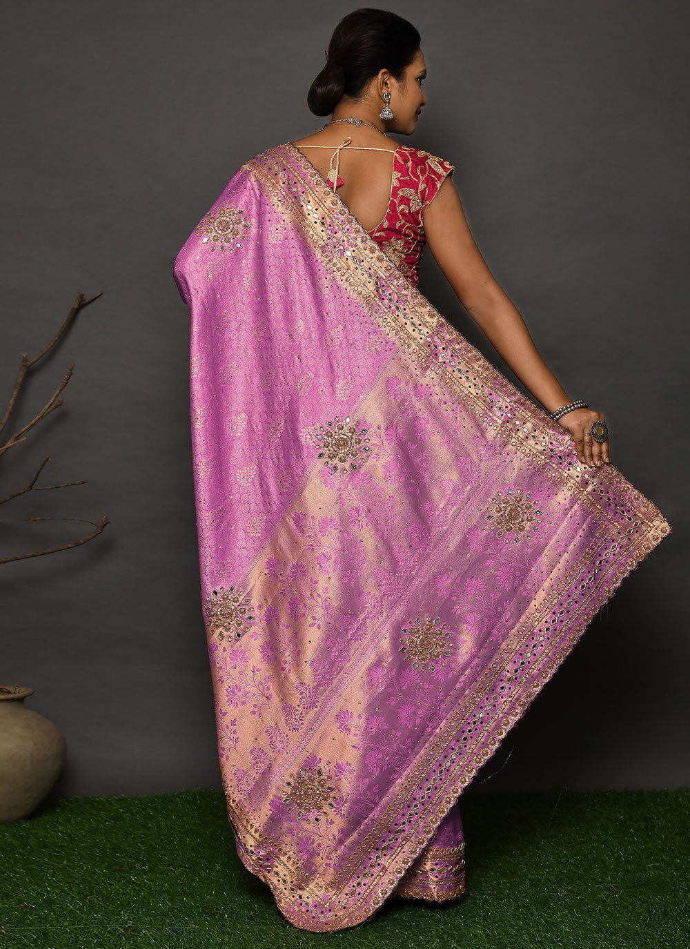 Trendy Saree Kanjivaram Silk Lavender Hand Work Saree