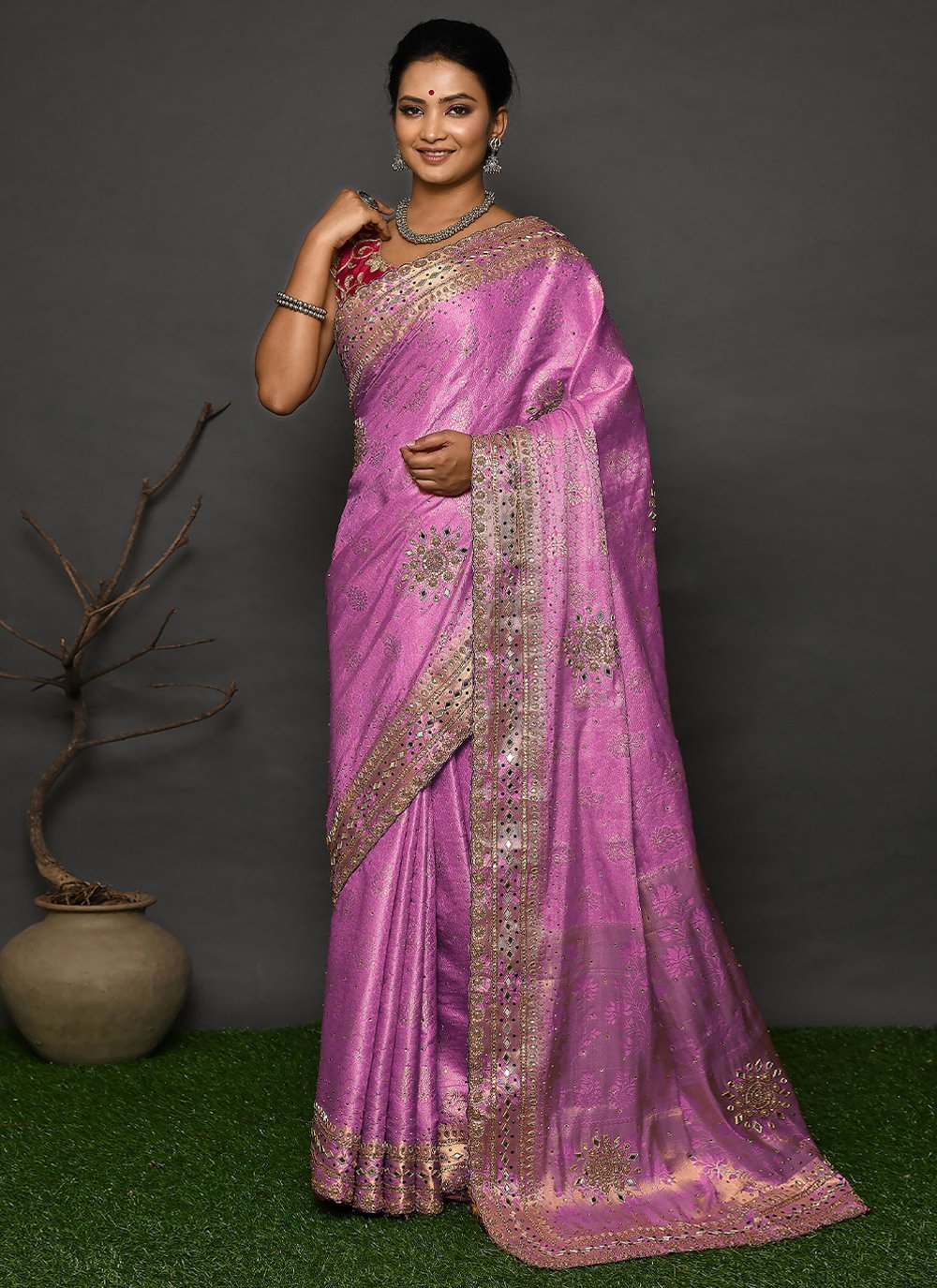 Trendy Saree Kanjivaram Silk Lavender Hand Work Saree