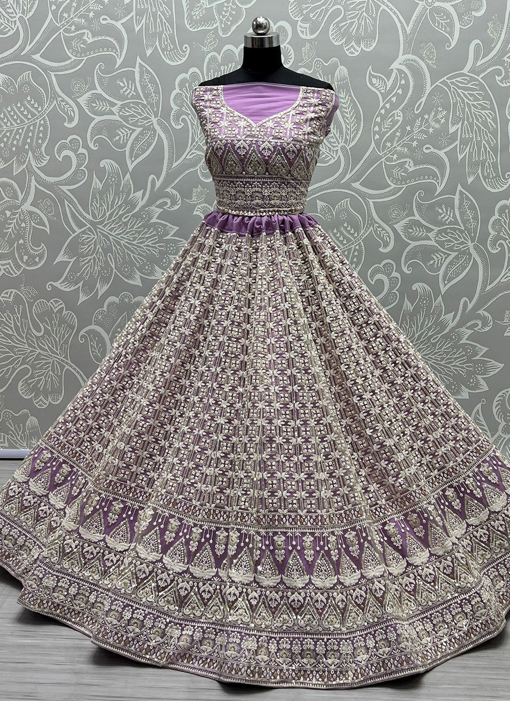 Lehenga Choli Net Lavender Embroidered Lehenga Choli