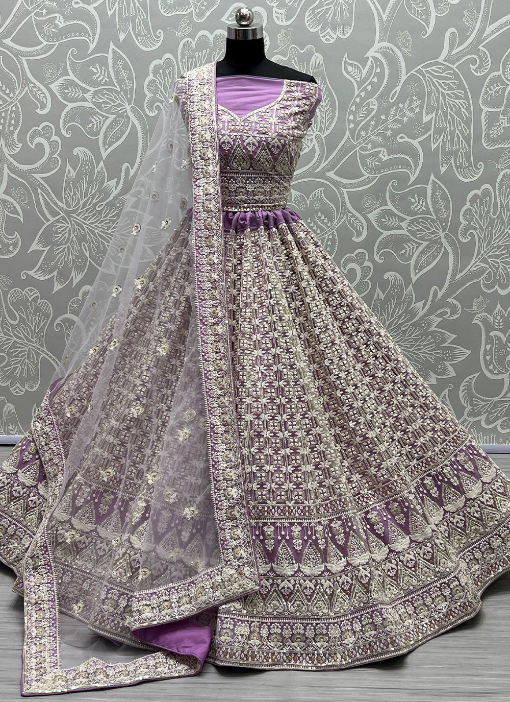 Lehenga Choli Net Lavender Embroidered Lehenga Choli