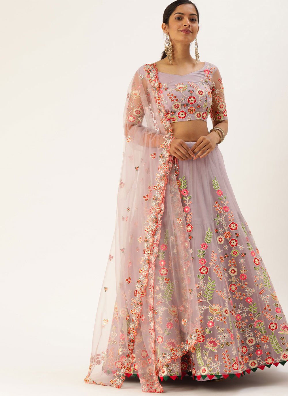 Lehenga Choli Net Lavender Embroidered Lehenga Choli