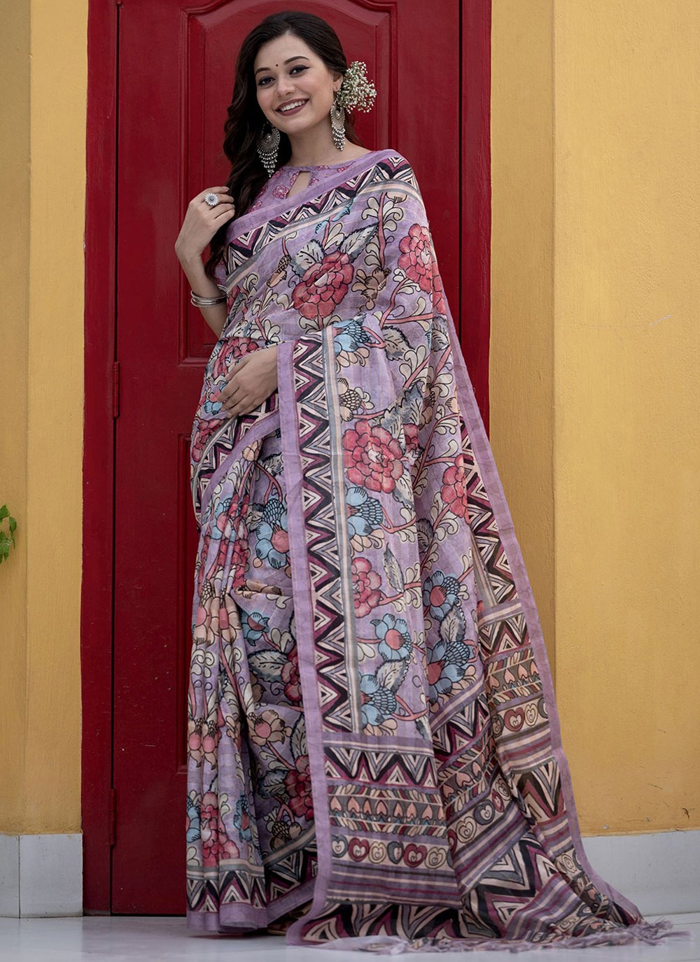 Contemporary Linen Lavender Print Saree