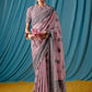 Designer Linen Lavender Lucknowi Work Saree