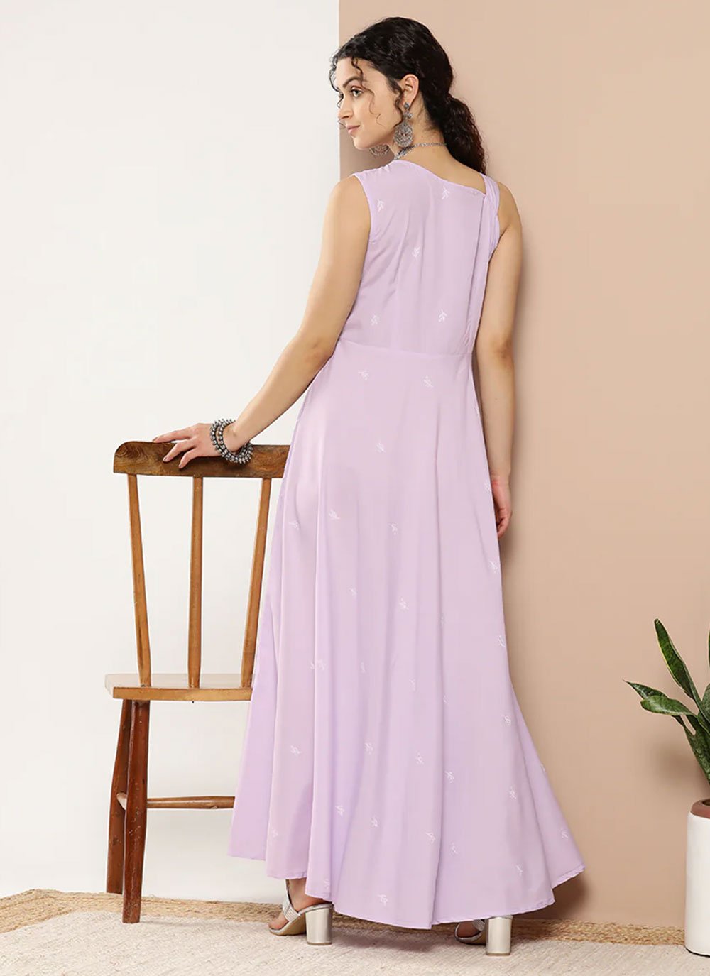 Gown Chiffon Faux Crepe Lavender Print Gown