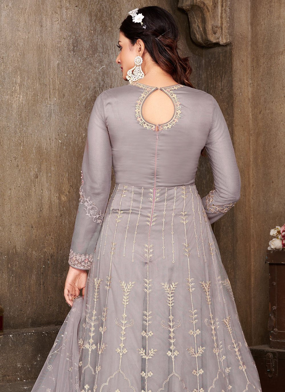 Salwar Suit Net Lavender Embroidered Salwar Kameez