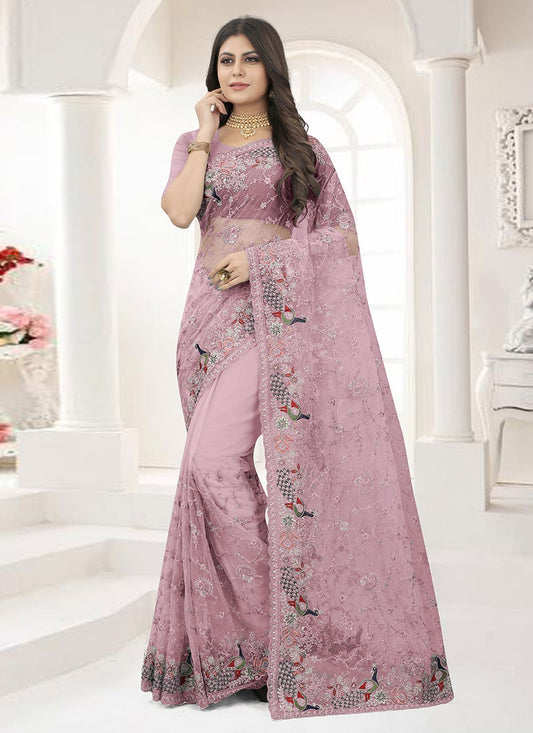 Traditional Saree Net Lavender Embroidered Saree