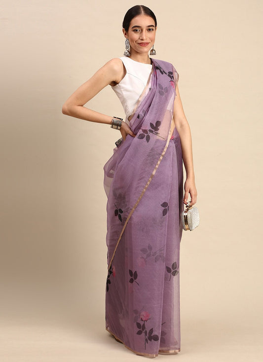 Casual Organza Lavender Print Saree