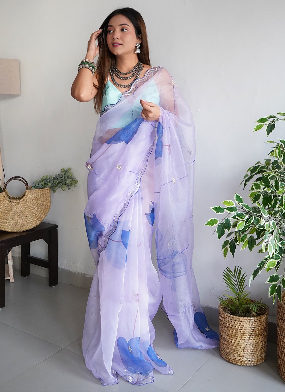 Classic Organza Lavender Cut Work Saree