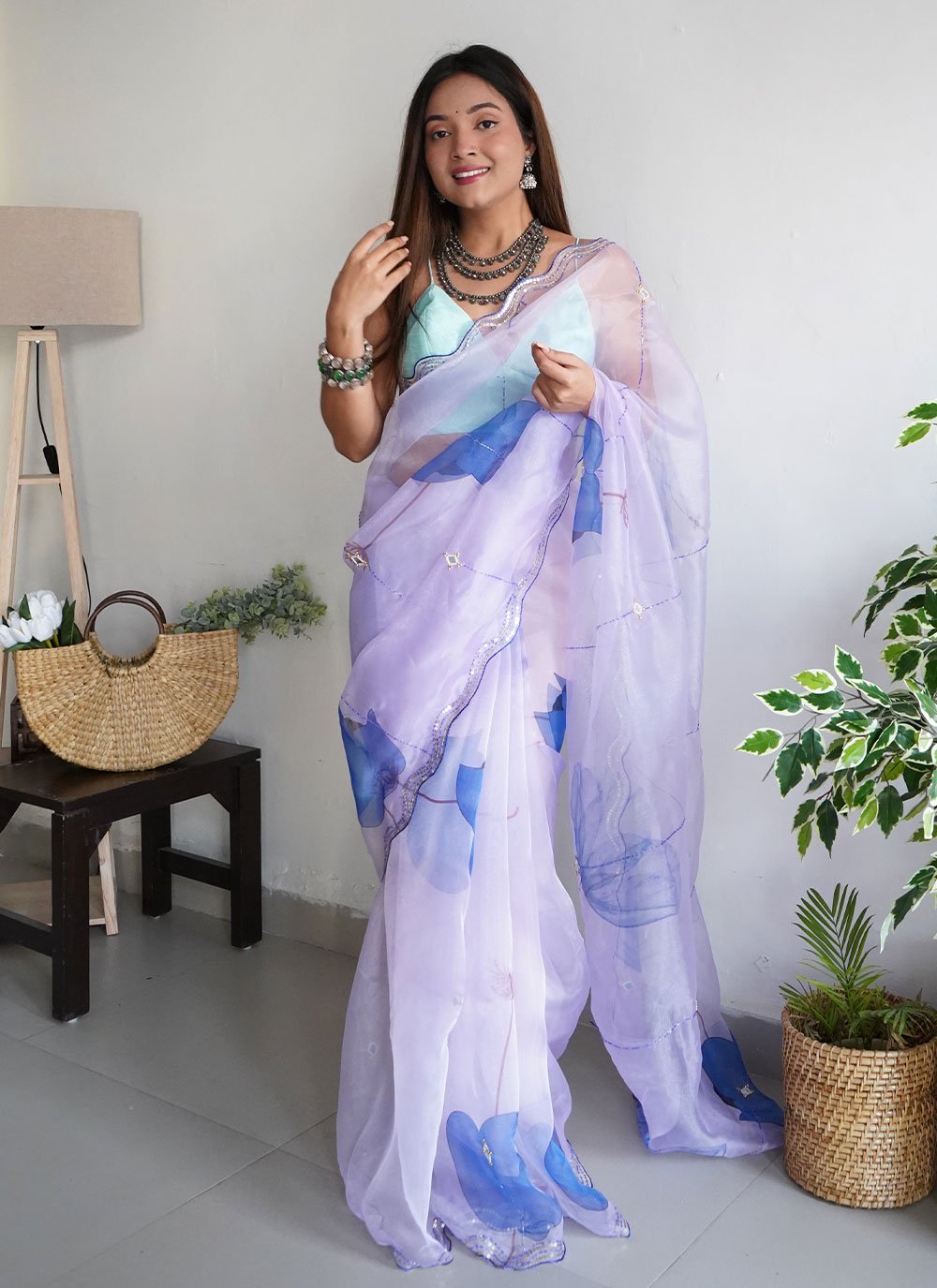 Classic Organza Lavender Cut Work Saree