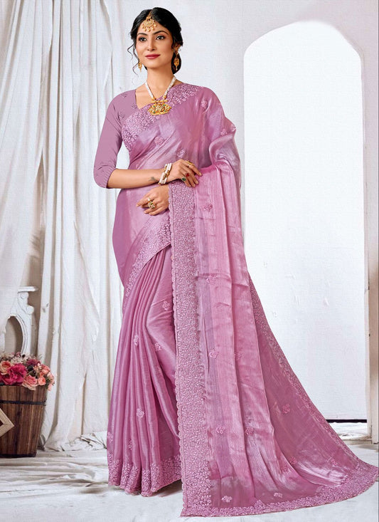 Contemporary Organza Lavender Embroidered Saree