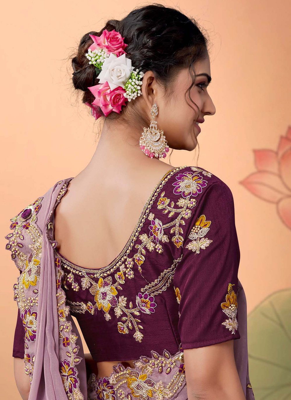 Designer Organza Lavender Embroidered Saree