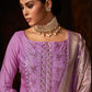 Pant Style Suit Silk Lavender Embroidered Salwar Kameez