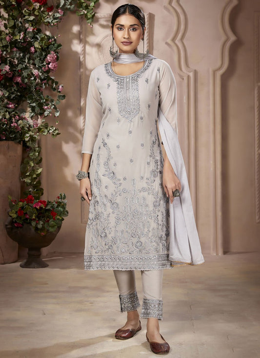 Straight Salwar Suit Georgette Lavender Embroidered Salwar Kameez