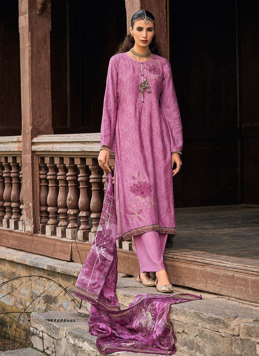 Pakistani Salwar Suit Silk Lavender Embroidered Salwar Kameez