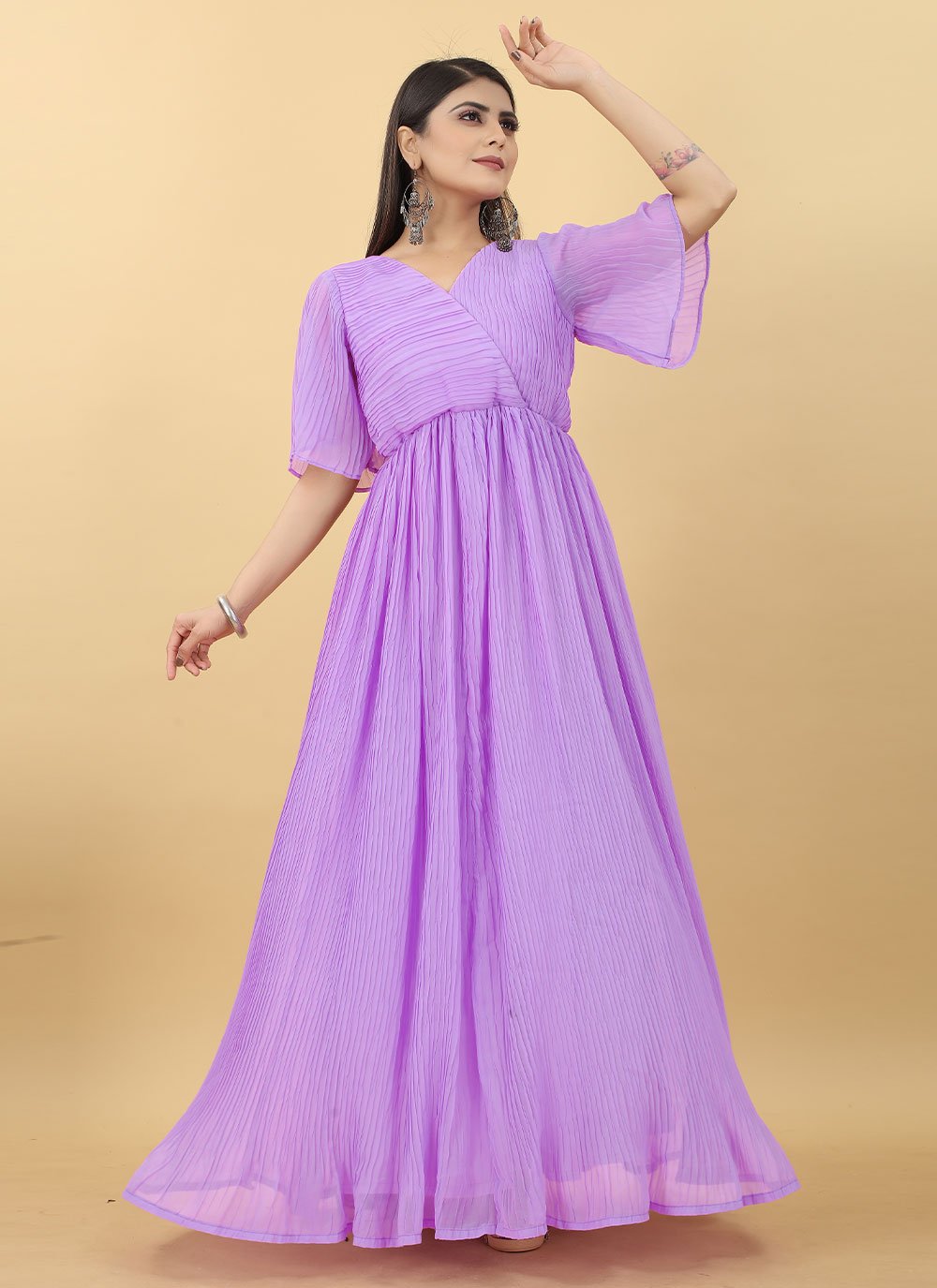 Gown Georgette Lavender Plain Gown