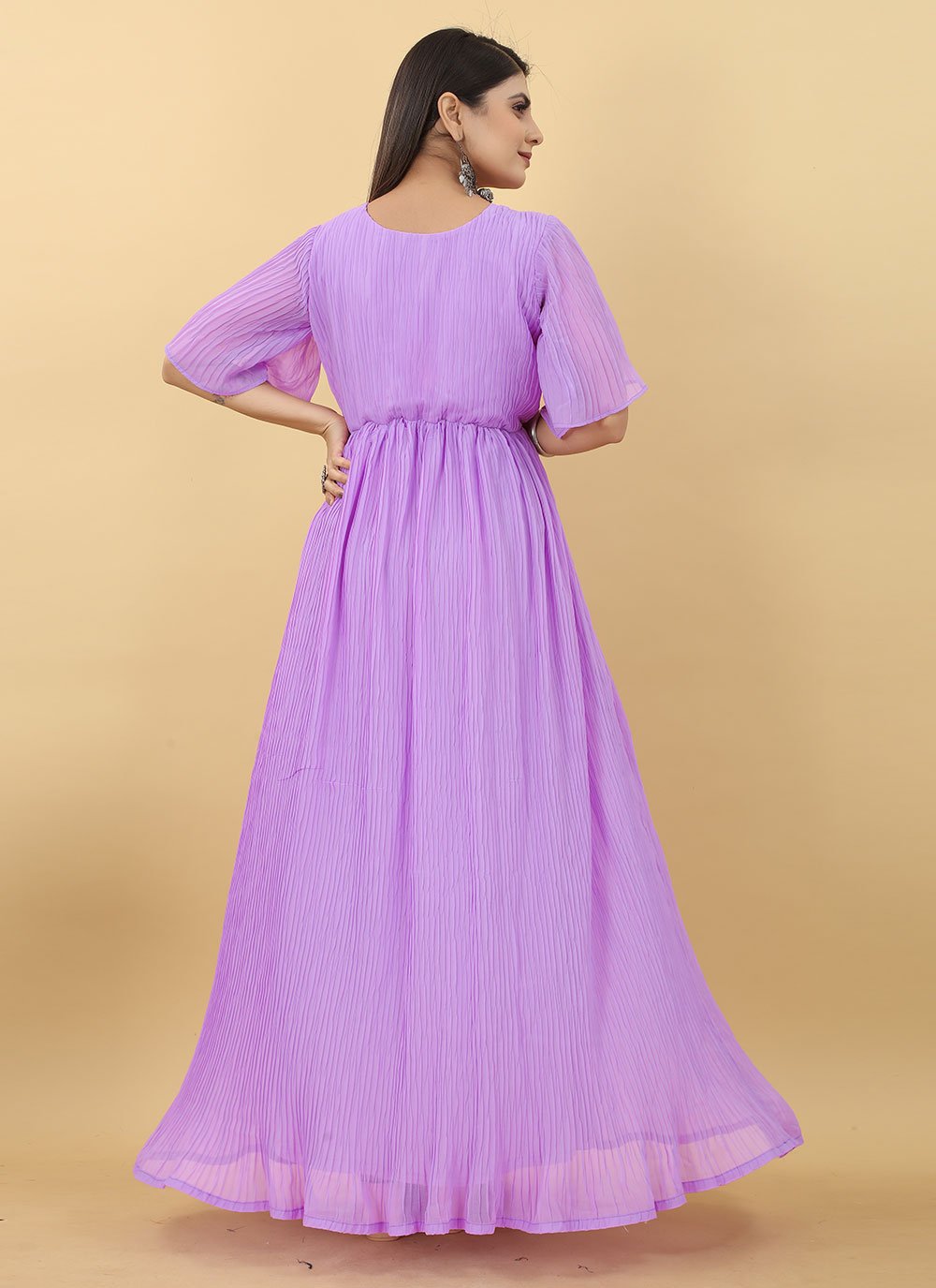 Gown Georgette Lavender Plain Gown