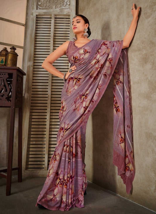 Trendy Saree Georgette Lavender Print Saree