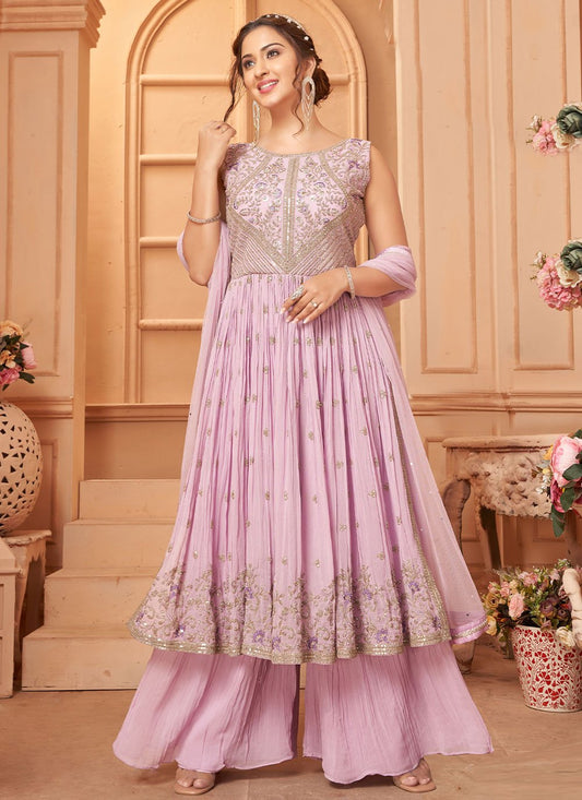 Salwar Suit Georgette Lavender Embroidered Salwar Kameez