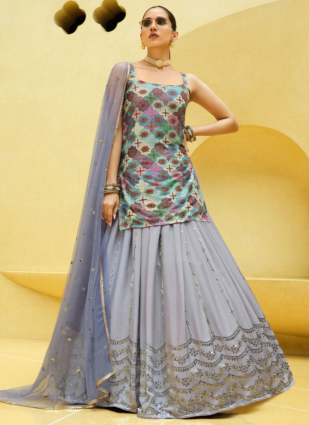 Lehenga Choli Chinon Silk Lavender Embroidered Lehenga Choli